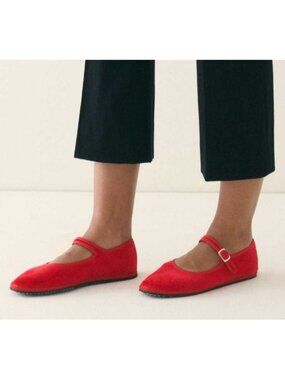 ViBi Venezia Red Velvet Mary Jane Flats Women IT 39 US 8.5 Made in Italy Cotton